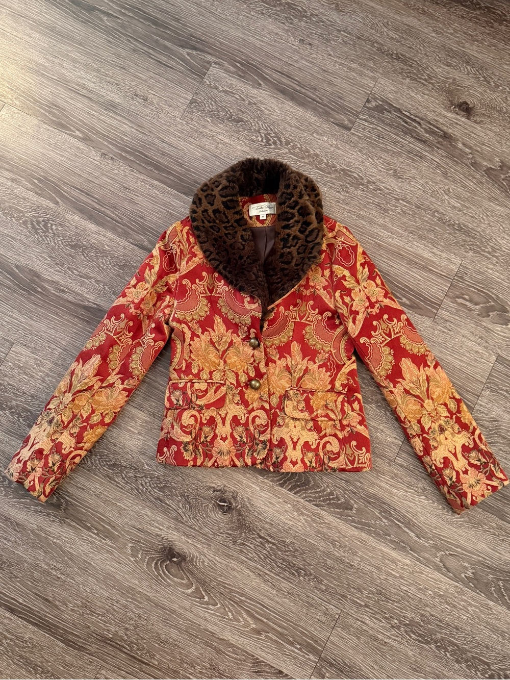 Tasha Polizzi Tapestry Faux Fur collar Jacket